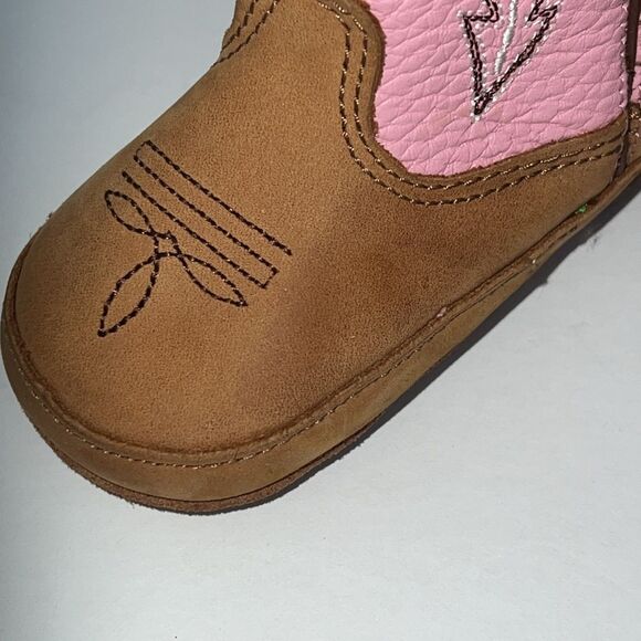 John Deere Infant Baby Girl Cowgirl Boots Pink Tan Leather Size 4 Soft Sole Grip - Picture 13 of 13